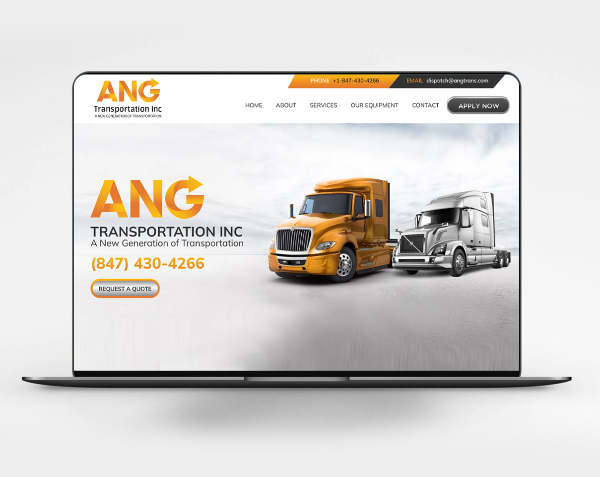 Screenshot of the ANG Transportation Inc. trucking website designed by DigiHexagon