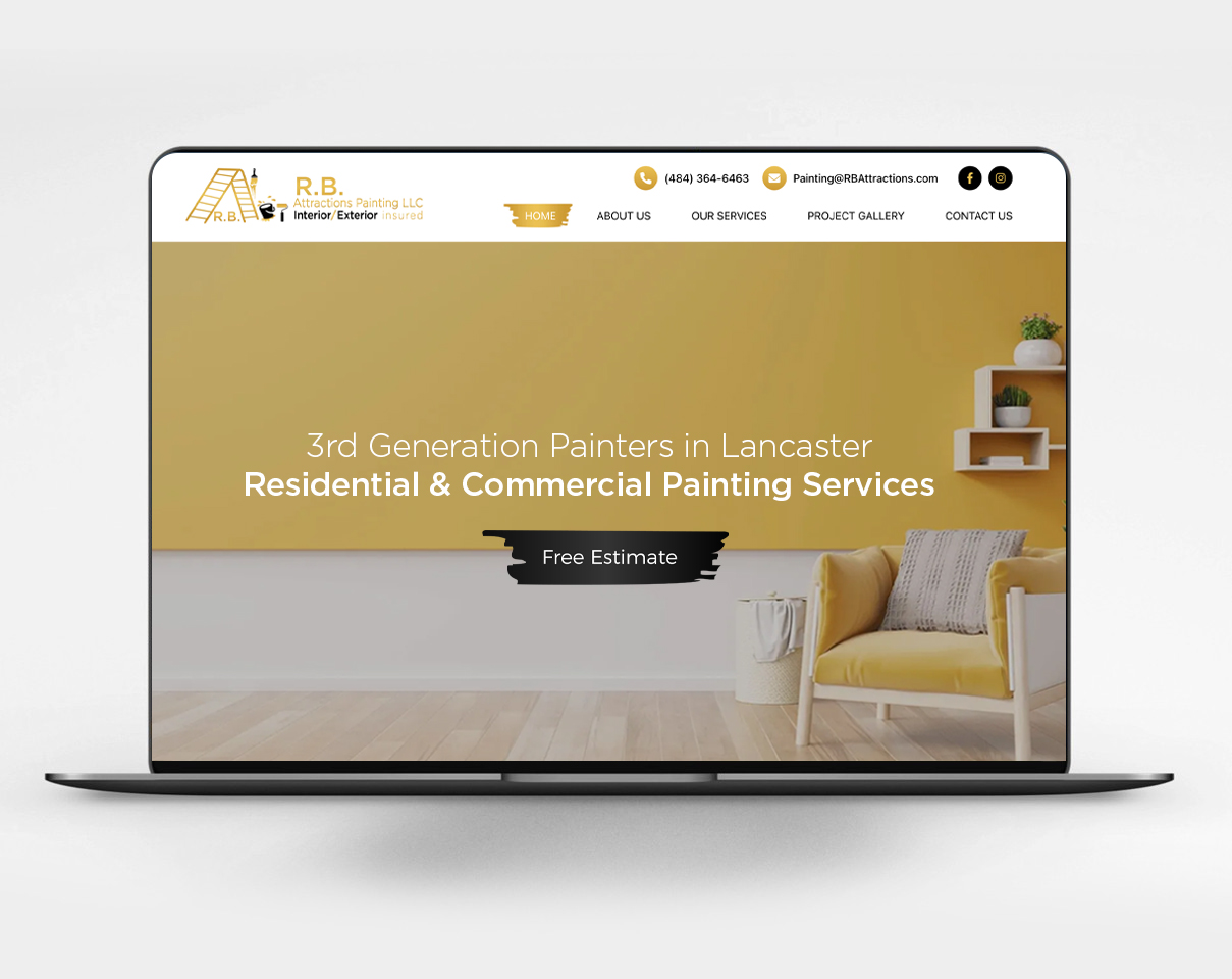 Screenshot of the R.B. Attractions Painting LLC website designed by DigiHexagon